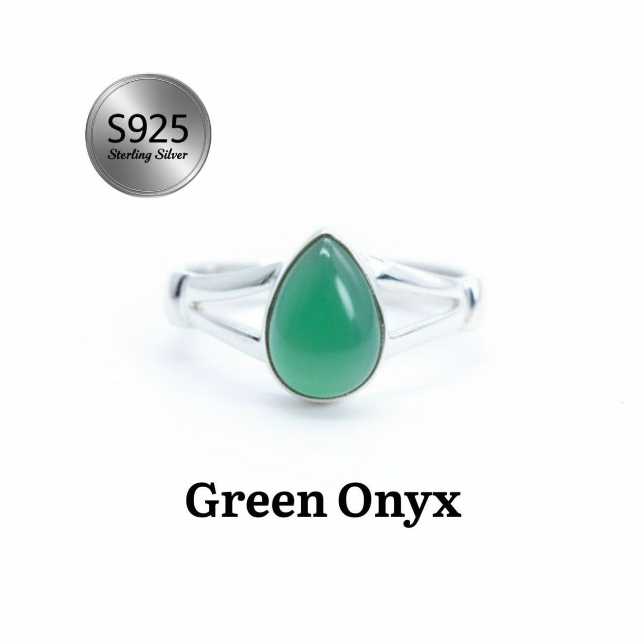 925 Sterling Silver Pear Gemstone Ring in Onyx, Larimar and More, Minimal Daily Wear Jewelry for Women