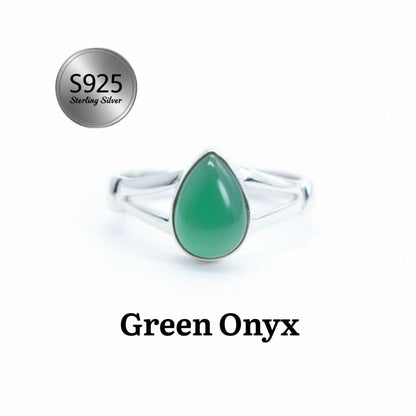 925 Sterling Silver Pear Gemstone Ring in Onyx, Larimar and More, Minimal Daily Wear Jewelry for Women