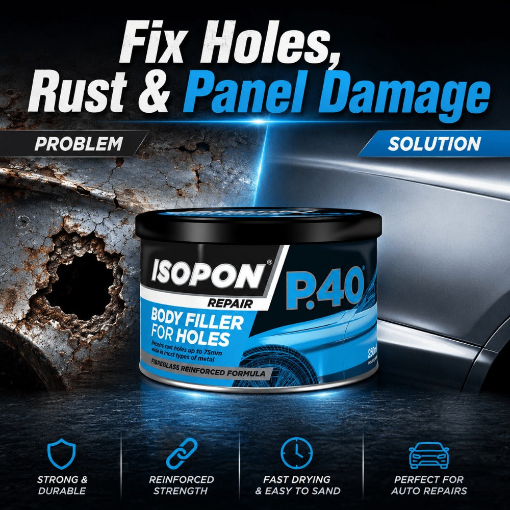 Car Body Filler UPOL ISOPON P38 Easy Sand 250ml Two Part Polyester Paste for Dents Scratches Holes Metal Aluminium GRP Paintable Smooth Finish
