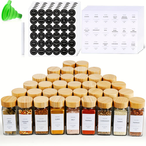 15/24pcs Spice Jars with Label Paper And Lid, 4oz, Spice Empty Bottles with Collapsible Funnel, Glass Condiment Containers, Storage Jars, Commercial Restaurant Kitchen Accessories, Kitchen Condiment Jars