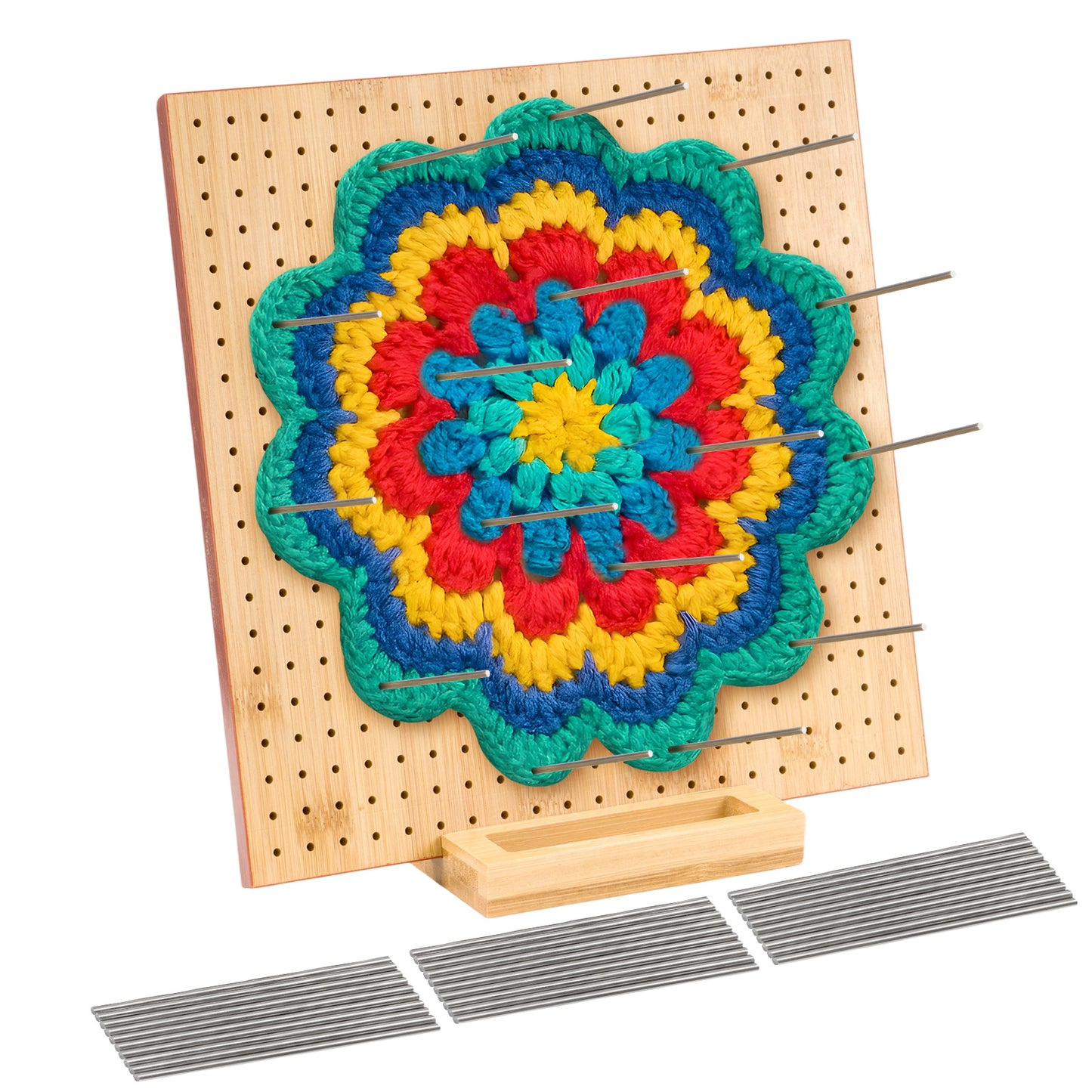 1set Bamboo Wooden Board For Knitting Crochet And Granny Squares Blocking Board For Knitting And Crochet Projects Handcrafted Knitting Stainless Steel Pins 13 Inches 33x33cm