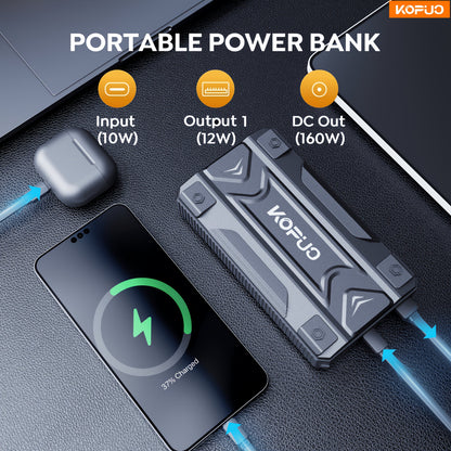 KOPUO 3000A/5000A Car Jump Starter (9L Gasoline/8L Diesel) Portable Car Jump Starter, 12V Car Battery Jumper Starter with Safety Jumper Cables, Fast Charging Car Battery Booster Jump Starter, Lights, Compact, Camping Essentials