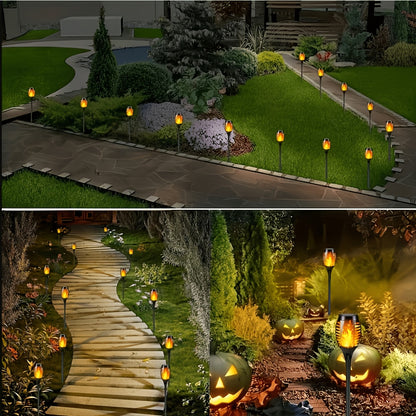 Outdoor Solar Lights, 4/8/12pcs Flickering Flame 12LED Flashing Dancing Lamp For Garden Decor Lighting, Mini Landscape Flame Lights For Yard Pathway Patio Pool Lawns Halloween Christmas Decoration