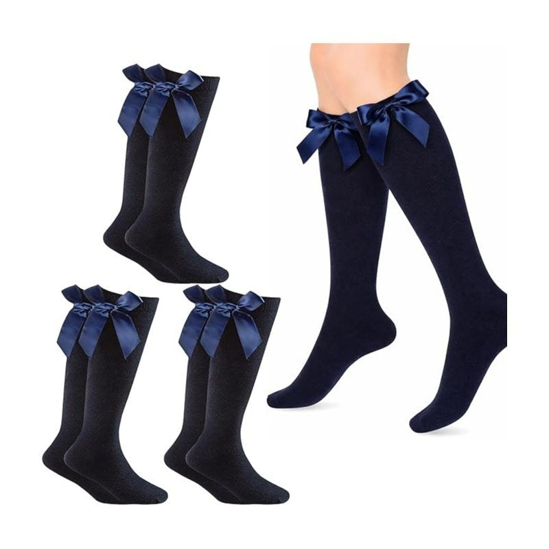 12 Pairs Girls Knee High Bow Socks Cotton Long Socks Soft Stretchy Uniform Style Knee High School Socks Daily Wear Casual Party Dress Socks