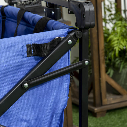 Folding Trolley Cart Storage Wagon Beach Trailer 4 Wheels with Handle Overhead Canopy Cart Push Pull For Shopping Camping, Spacious Design With Side Outer Pocket, Telescopic Pull Handle, Cup Holder, Steel Frame With 360° Rotating Wheels