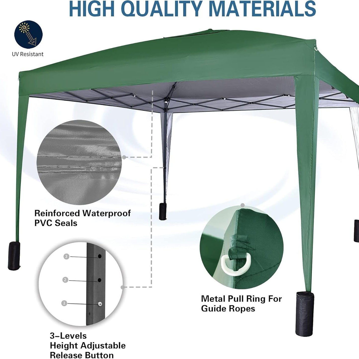 Pop-up Gazebo 3m x 3m with Sides & 4 Weight Bags & Silver Protective Layer Waterproof Marquee Canopy