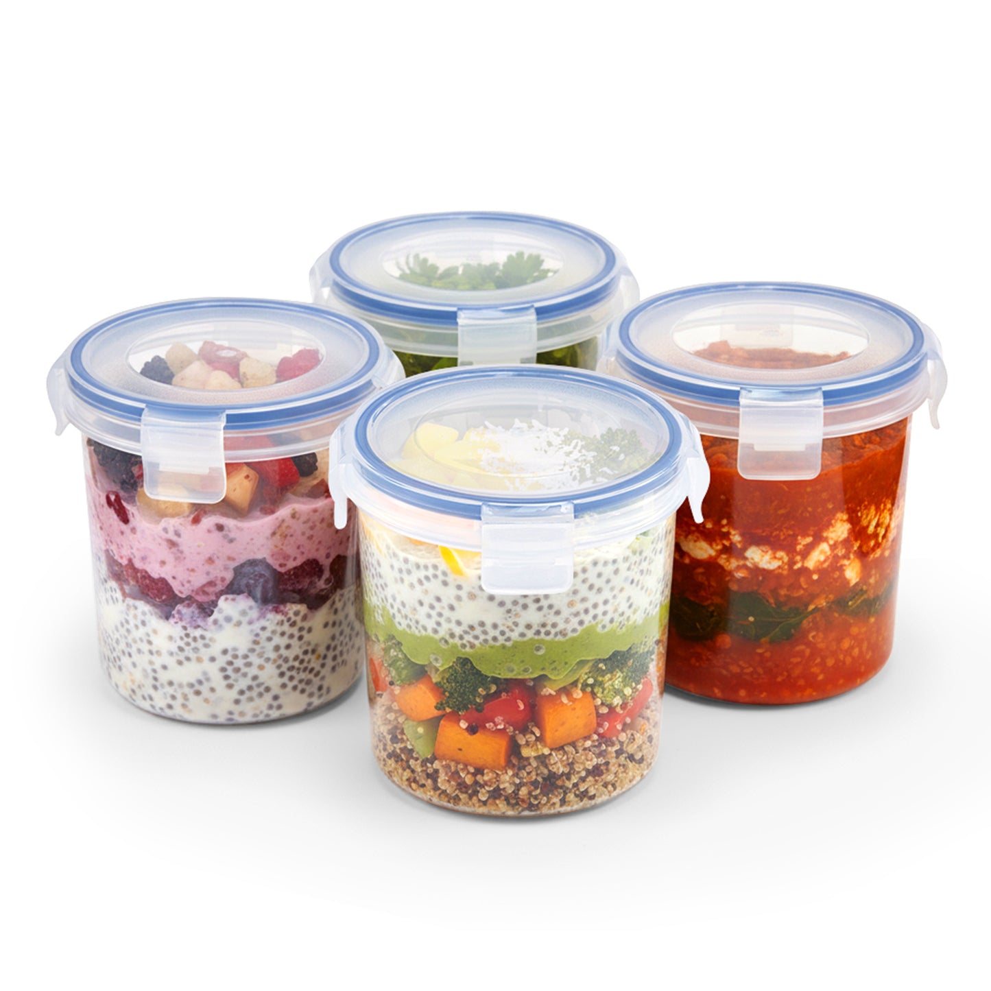 Overnight Oats Containers with Lids (4 Pack) – 16 oz Plastic Jars, Airtight Locking Seal Portable Cereal & Milk Storage, Oatmeal To-Go Jars