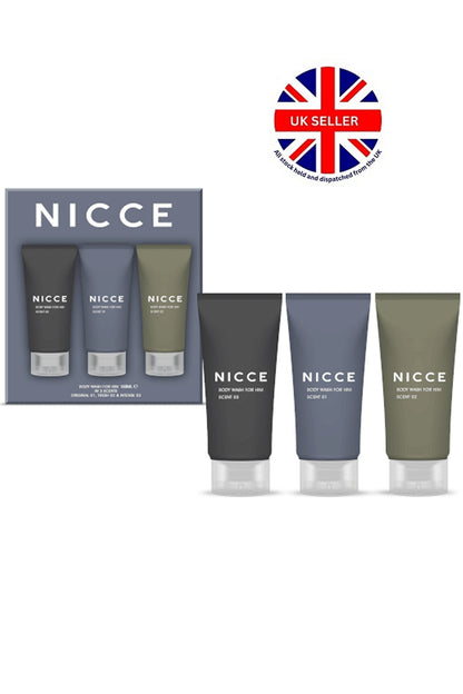 Nicce for Men Body Wash for Him Set 3 x 150ml Original#01, Fresh#02, Intense #03 Mens Gift Set
