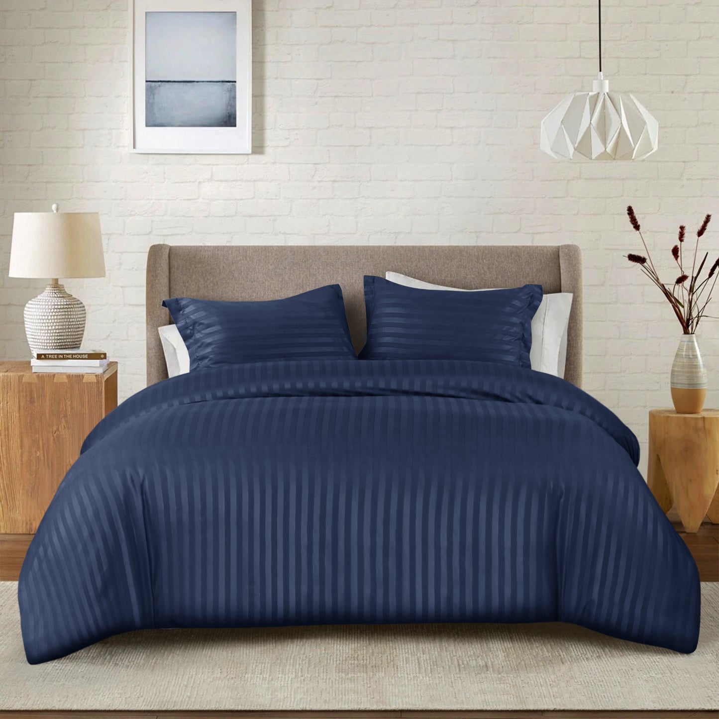 Premium Hotel Quality Satin Stripe Duvet Cover Set Double with Pillowcases | Reversible Soft Quilt Bedding | Easy Care Breathable Luxury Quilt Cover