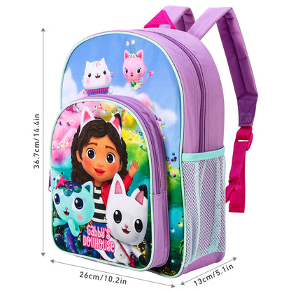 Gabby'S Dollhouse Kids Childrens Premium Backpack School Rucksack Travel Bag with Side Mesh Pocket And Front Zipped Pocket