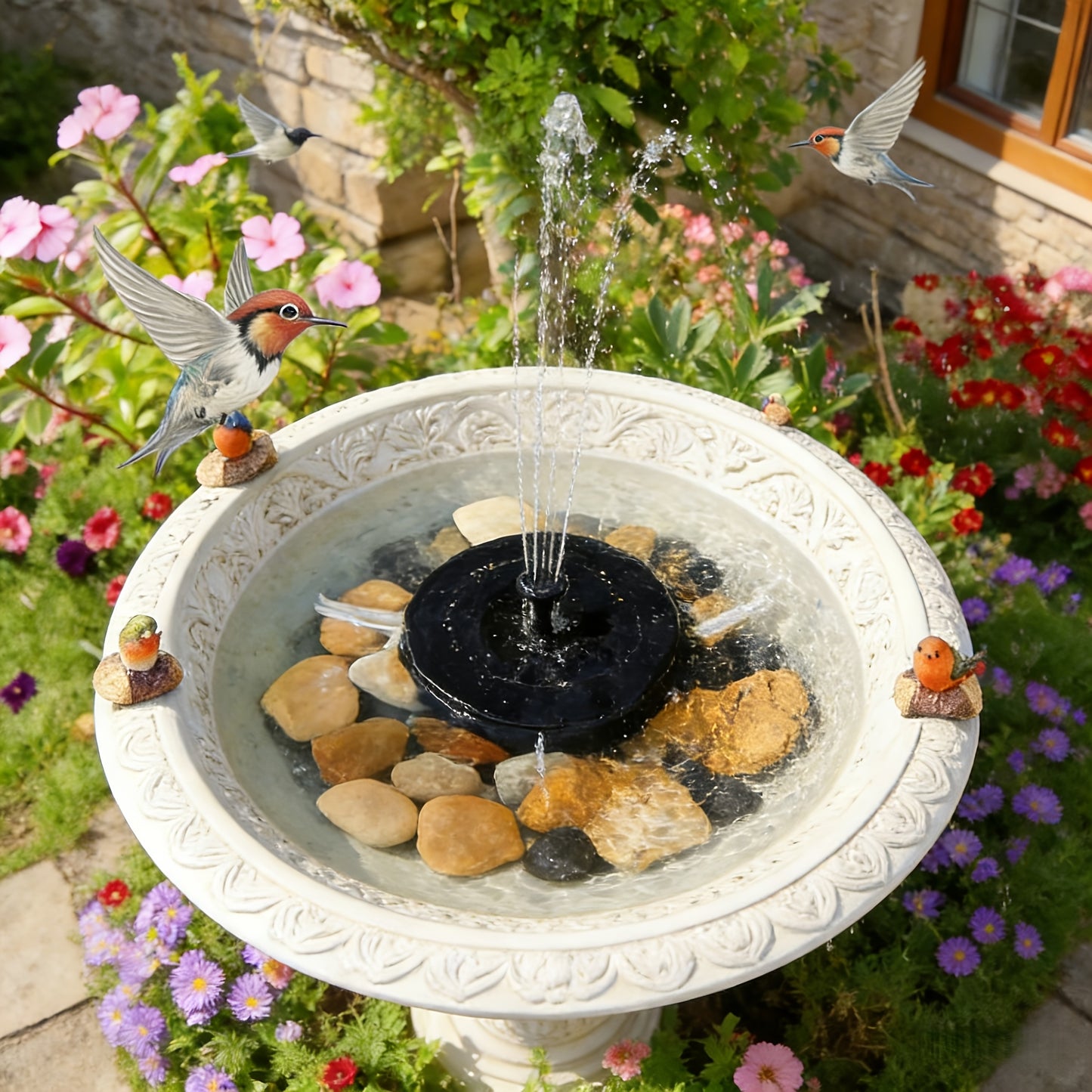 1.8W Solar Fountain Outdoor Floating Fountain Suitable for,, Pond - Water with Floating Base, Fountain for Courtyard Decoration, Bird Bath, Assembly, Plastic for Fountain (No Detachable PV)