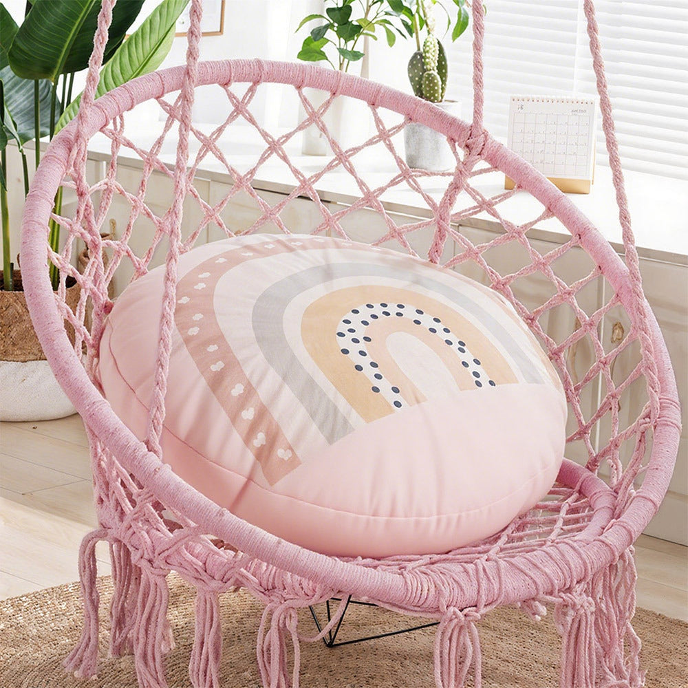 Balcony Rocking Chair, Courtyard Woven Hanging Basket, Hanging Cotton Rope Iron Ring Hanging Chair, Suitable for Indoor, Outdoor, Home, Balcony, Courtyard, Garden, Maximum Load Capacity: 200kg, Material: Iron Ring, Cotton Rope (No Include Cushion)