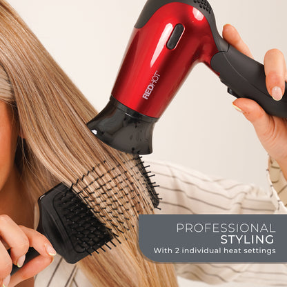 Red Hot 37070 1200W Travel Hair Dryer with Folding Handle/Dual Voltage / 2 Heat Settings/Compact & Lightweight/Red Coloured