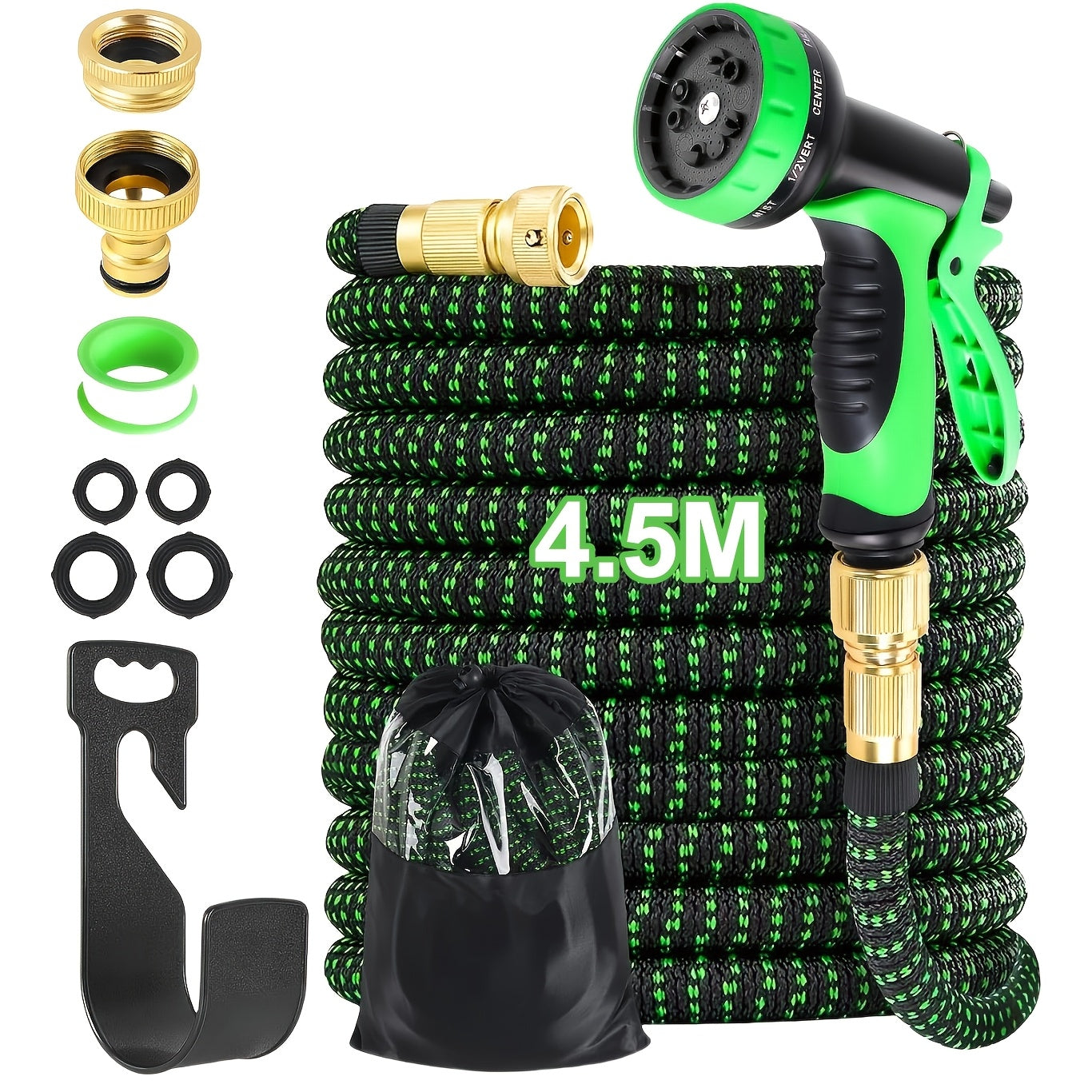 7.5/15/22.5/30/45M Expandable Garden Hose - Water Hose with 10 Function Spray Nozzles, Lightweight And Kink-Free Expandable Water Hose, for Washing And Watering (Green)