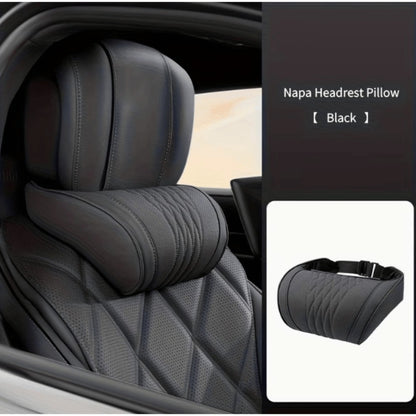 Nappa Leather Car Neck Pillow Headrest and Lumbar Support Cushion Breathable Embroidery Design Universal Auto Interior Accessory