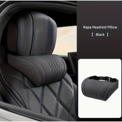 Nappa Leather Car Neck Pillow Headrest and Lumbar Support Cushion Breathable Embroidery Design Universal Auto Interior Accessory