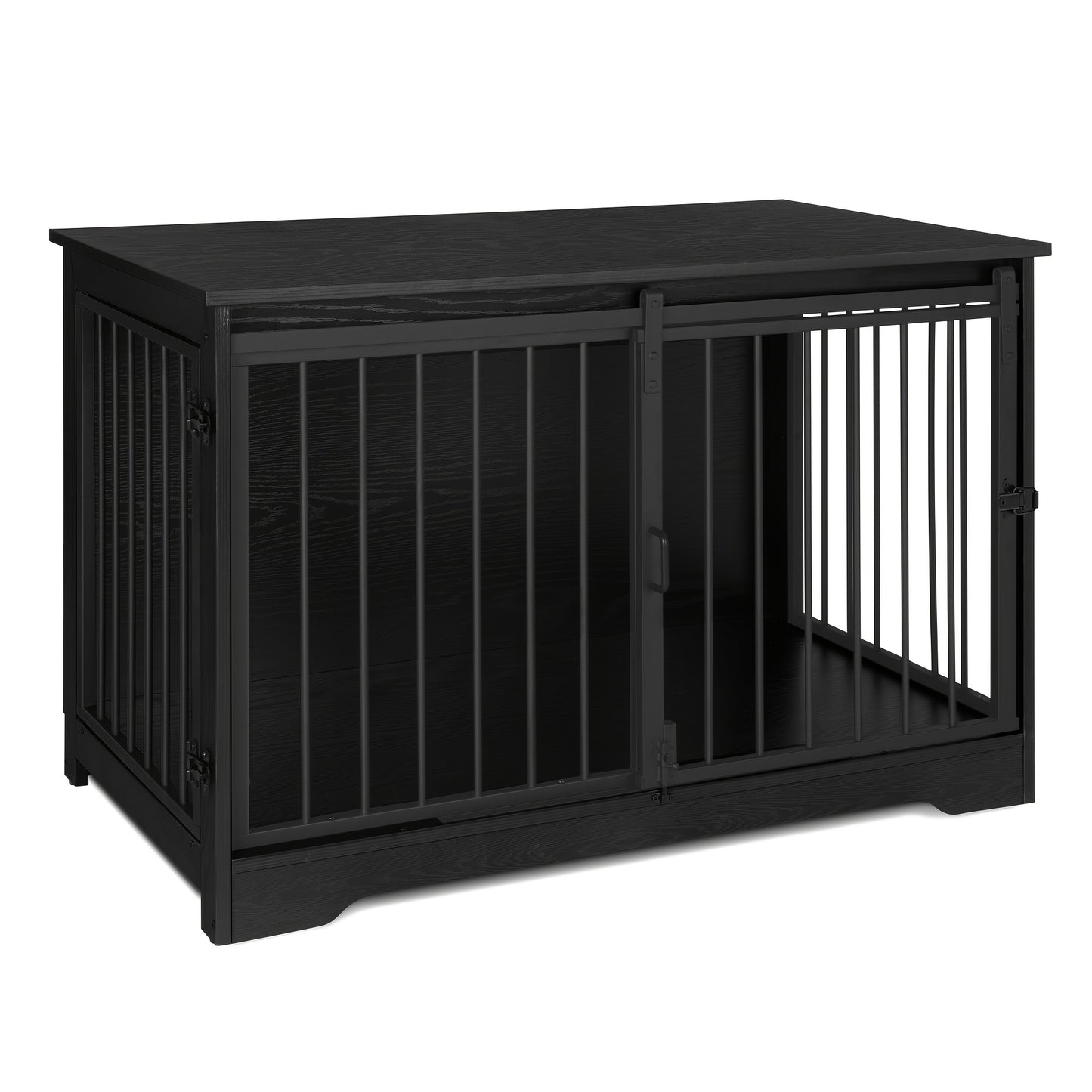 Dog Crate Furniture, 100.08cm Double Door Dog Crate with Barn Door, Dog Kennel Indoor, End Side Table Wooden Dog Crate for Small Medium Large Dog, Anti-Chew Anti-Escape, Greige, White