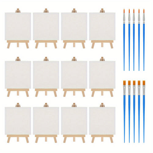 12pcs 10X10Cm Mini Canvas Art Boards & Easels & Brushes Sets Canvases Boards