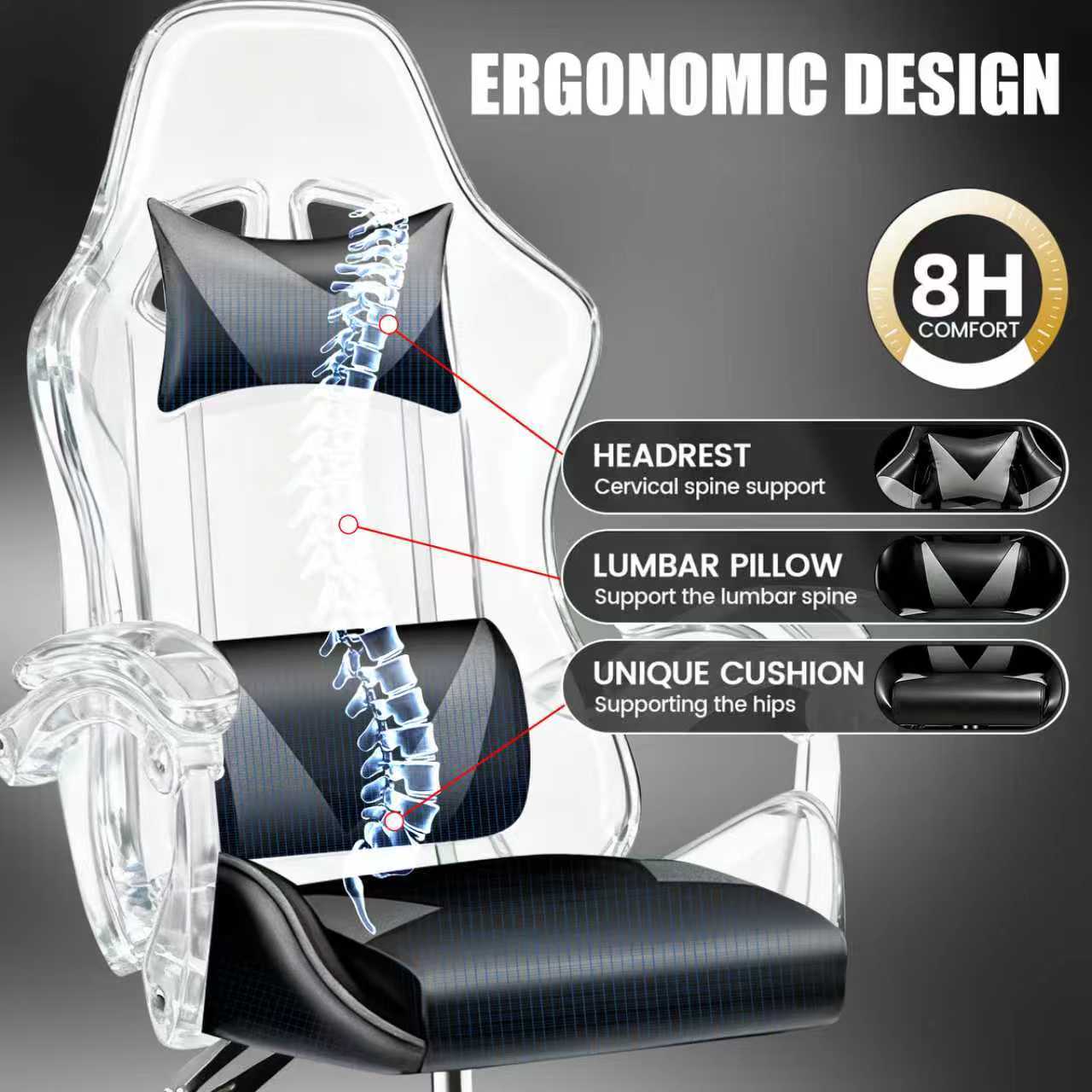 Ergonomic Design Gaming Chair with Adjustable Headrest And Lumbar Support, Office Desk Chair, Gift for Boyfriend