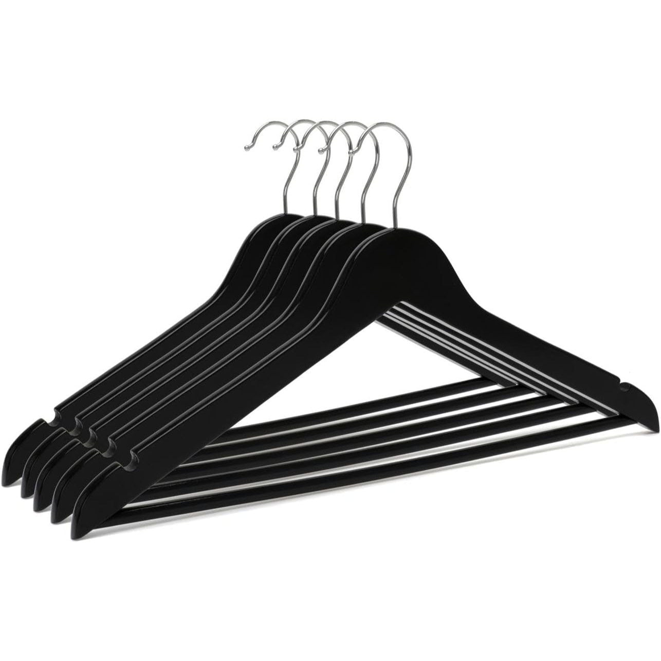 15pc Wooden Hangers, Coat Hangers, 360° Steel Swivel Hook, Trouser Bar, Shoulder Notches, Adult Hangers, Smooth Finish, Strong Hardwood Hangers for Coats, Jackets, Suits, Trousers