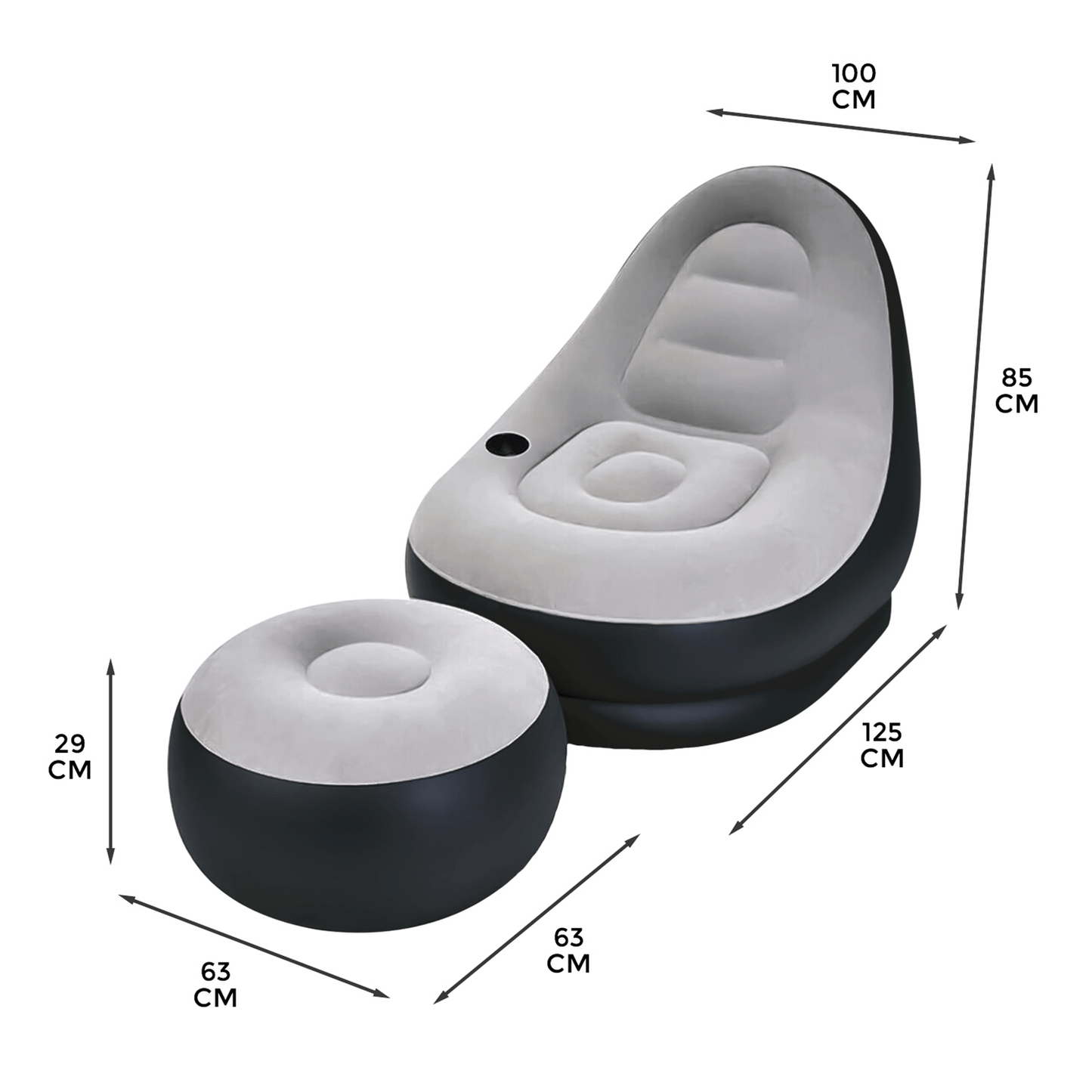 Inflatable 2pcs Deluxe Lounger With Foot Stool/Perfect Chair For Gaming, Reading & Movie Watching