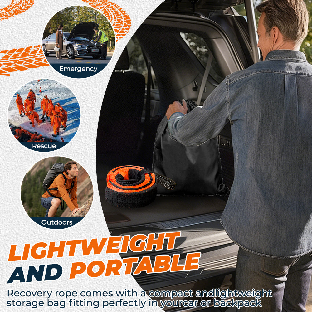 Heavy Duty Tow & Recovery Rope Set for Off-Road & SUVs, Off-Road Recovery Rope Kit, High Strength with 2* Hooks & Storage Bag, Gloves - Essential for for SUV, Truck, Car, Camping, Overlanding & Emergency Vehicle Rescue. Best Value Emergency Towing Solutio