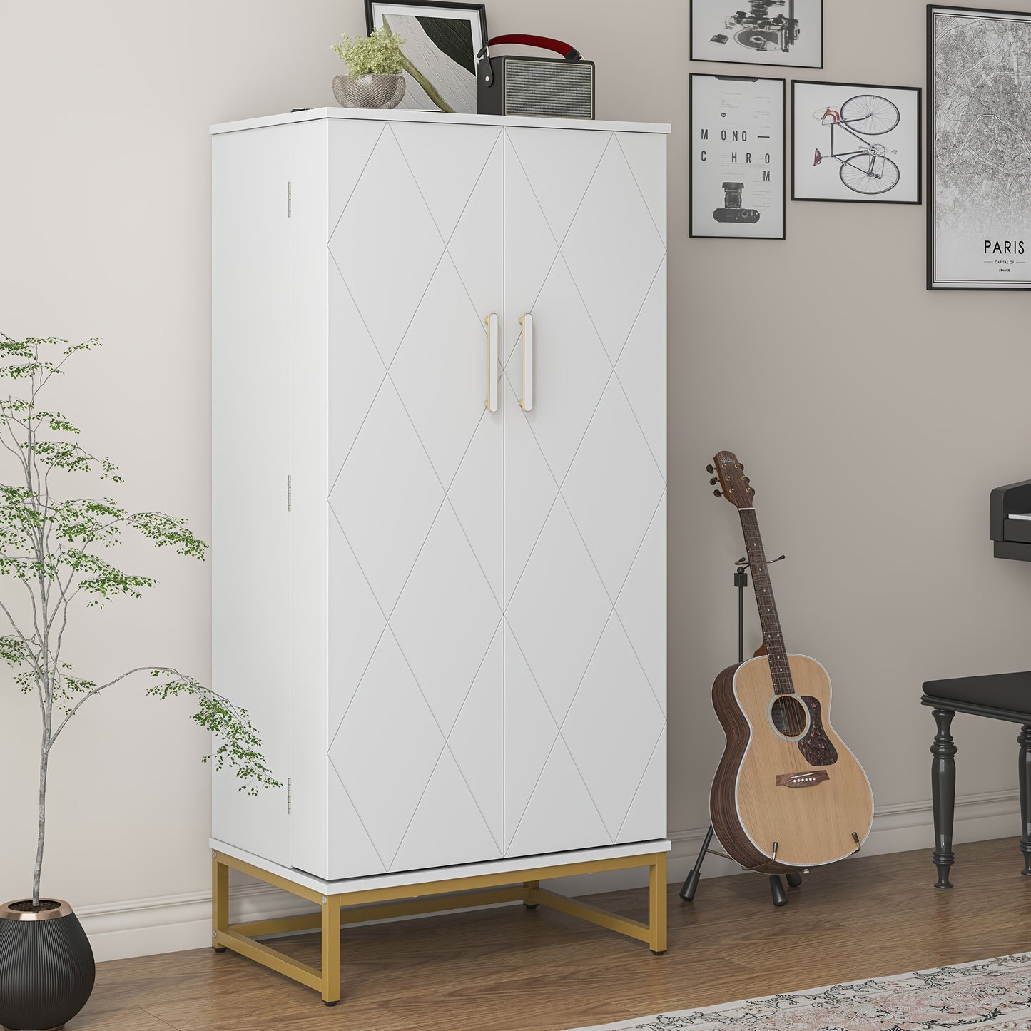 129.54cm Kitchen Cupboard Pantry with Doors And Adjustable Shelves, White Storage Cupboard, Freestanding Storage Cabinet for Kitchen, Living Room And Dining Room Kitchen Organizers And Storage