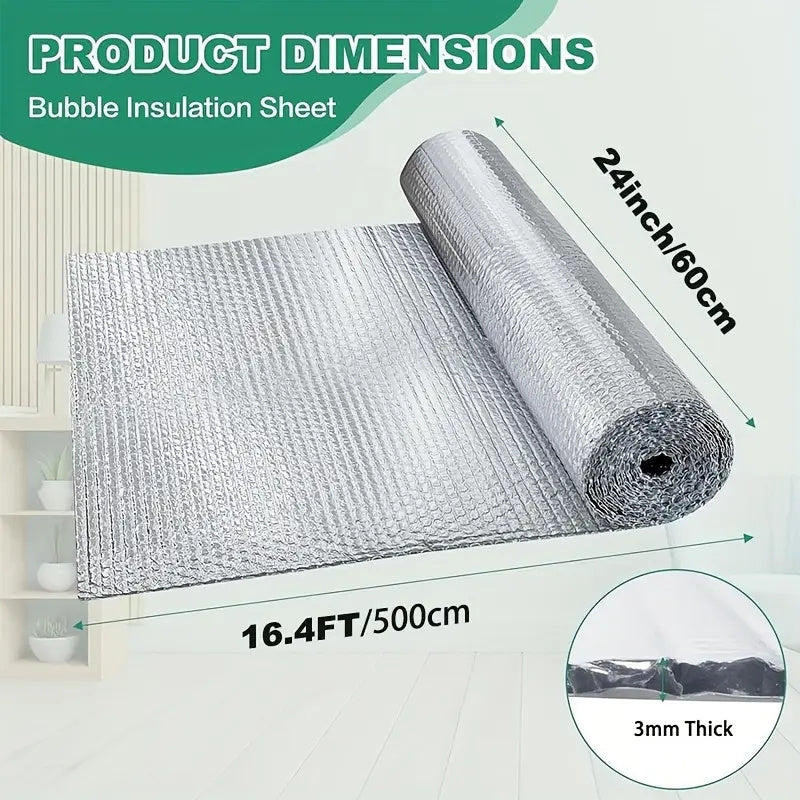 (Includes 6 double-sided tapes)5Mx 60CM Foil Roll Bubble Radiator Insulation Heat Energy Saver Reflective Rooms