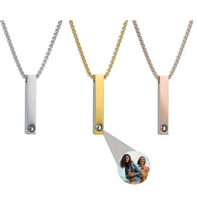 Custom Photo Projection Stainless Steel Necklace, Personalized Fashionable Long Pendant Necklace, The Best Gift for Loved Ones, Pets, Family, and Friends