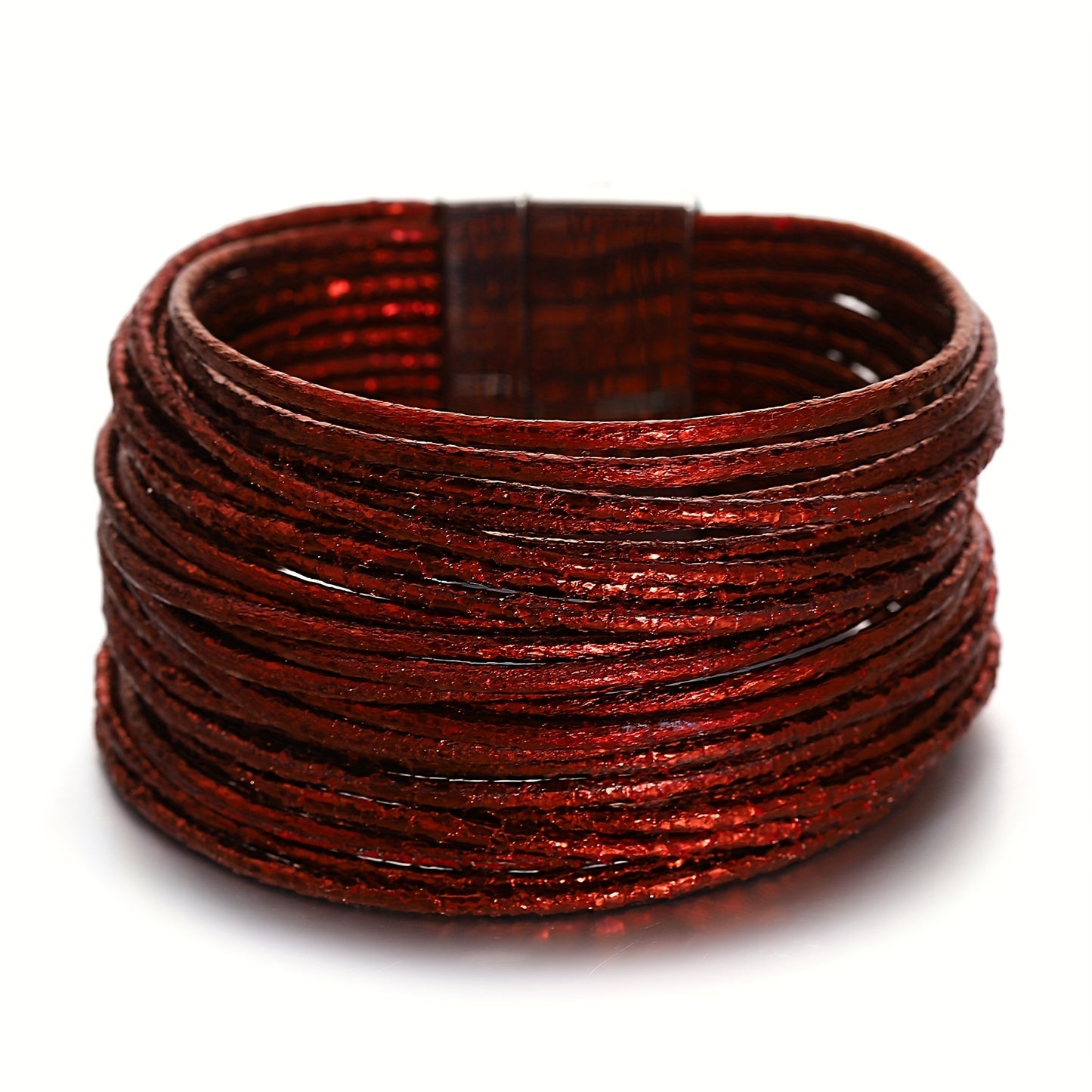 1pc Slim Stripes Wide Multilayer Wrap Bracelet Metallic Shiny Glitter Artificial Leather Cuff with Magnetic Clasp Jewelry for Men Women Holiday Party Birthday Gifts