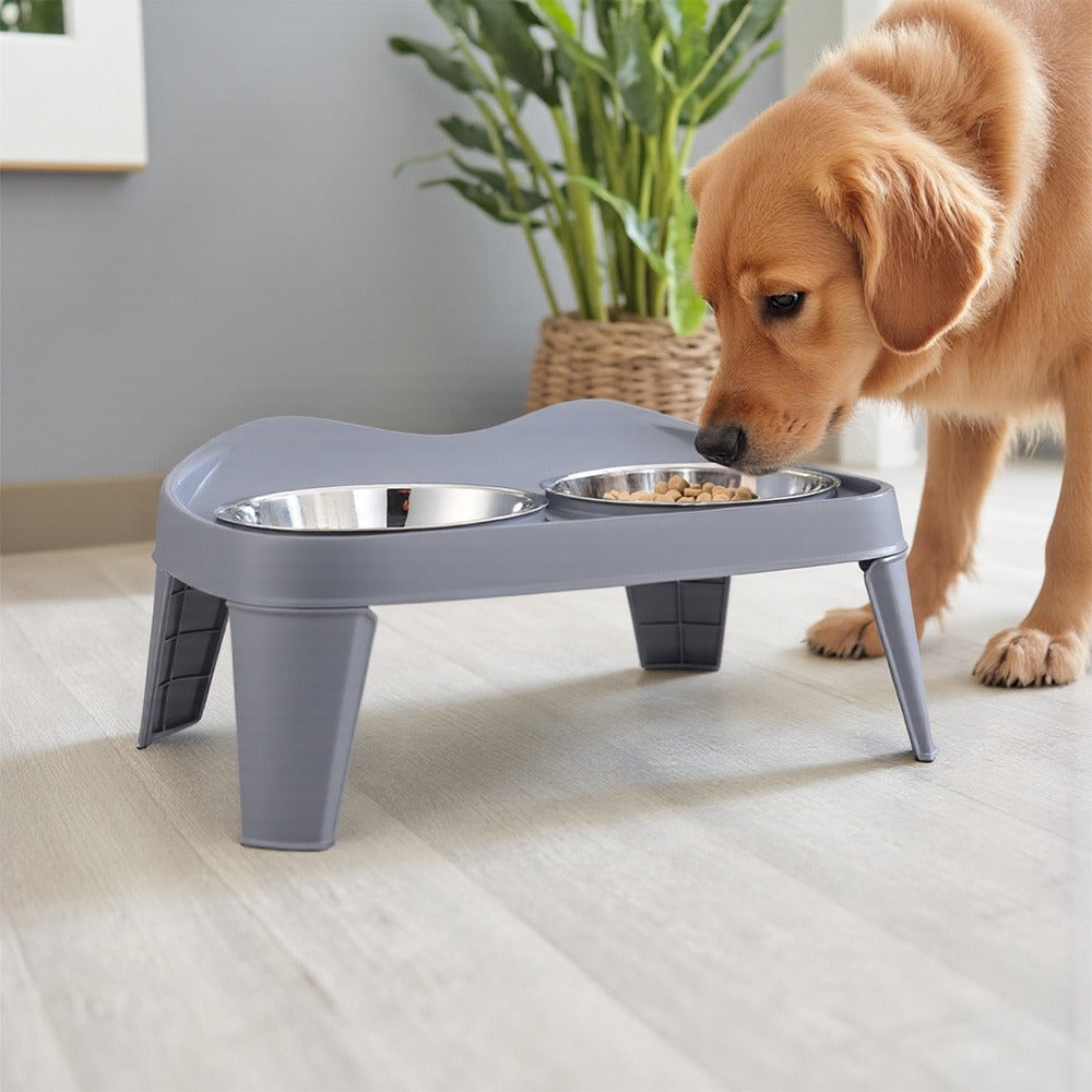 Raised Dog Feeding Station with 2 Stainless Steel Bowls – Adjustable Height Elevated Dog Bowl Stand, Non-Slip Base, Ideal for Large Dogs & Joint Support