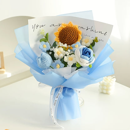 Handmade Crochet & Knitted Tulip Bouquet - Hypoallergenic Artificial Flowers Suitable for Weddings, Mothers Day, Birthday Gifts for Mom, Spring Table Decor, Handwoven Bouquets, No Container Included ( for Flower Allergies)