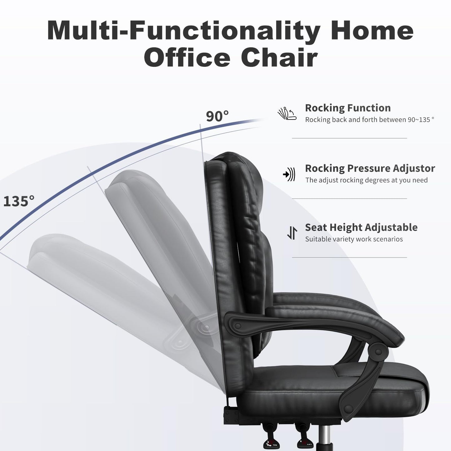 GartistGo Executive Ergonomic Office Desk Chair, PU Leather Inflatable Backrest Computer Recliner, Heavy Duty Office Chairs with Tilt Function, High Back Swivel Chair-Black Chairs
