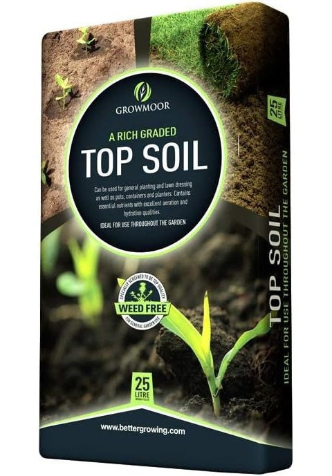 Growmoor Top Soil 25L 35L Compost Bag With Essential Nutrients Ideal for General Garden Planting Lawn Dressing Pots Containers & Planters