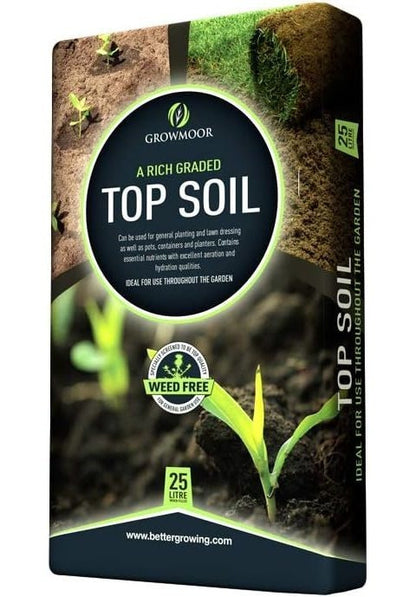 Growmoor Top Soil 25L 35L Compost Bag With Essential Nutrients Ideal for General Garden Planting Lawn Dressing Pots Containers & Planters