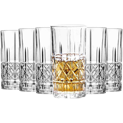 Highball Glasses Cocktail Water Crystal Cut Look Hi-Ball Tumblers Mixed Cocktail Water Juice Drinking Glasses Dishwasher Safe, Home Party Bar Restaurant