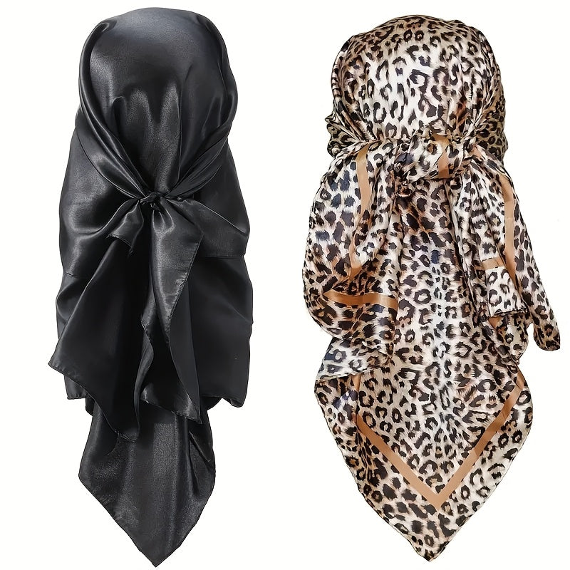 2 PCs 90.17cm Thin Square Scarves Satin Smooth Print Bananas Casual Hair Wraps for Sleeping At Night