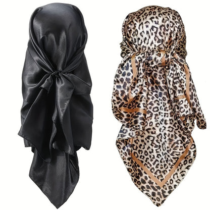 2 PCs 90.17cm Thin Square Scarves Satin Smooth Print Bananas Casual Hair Wraps for Sleeping At Night