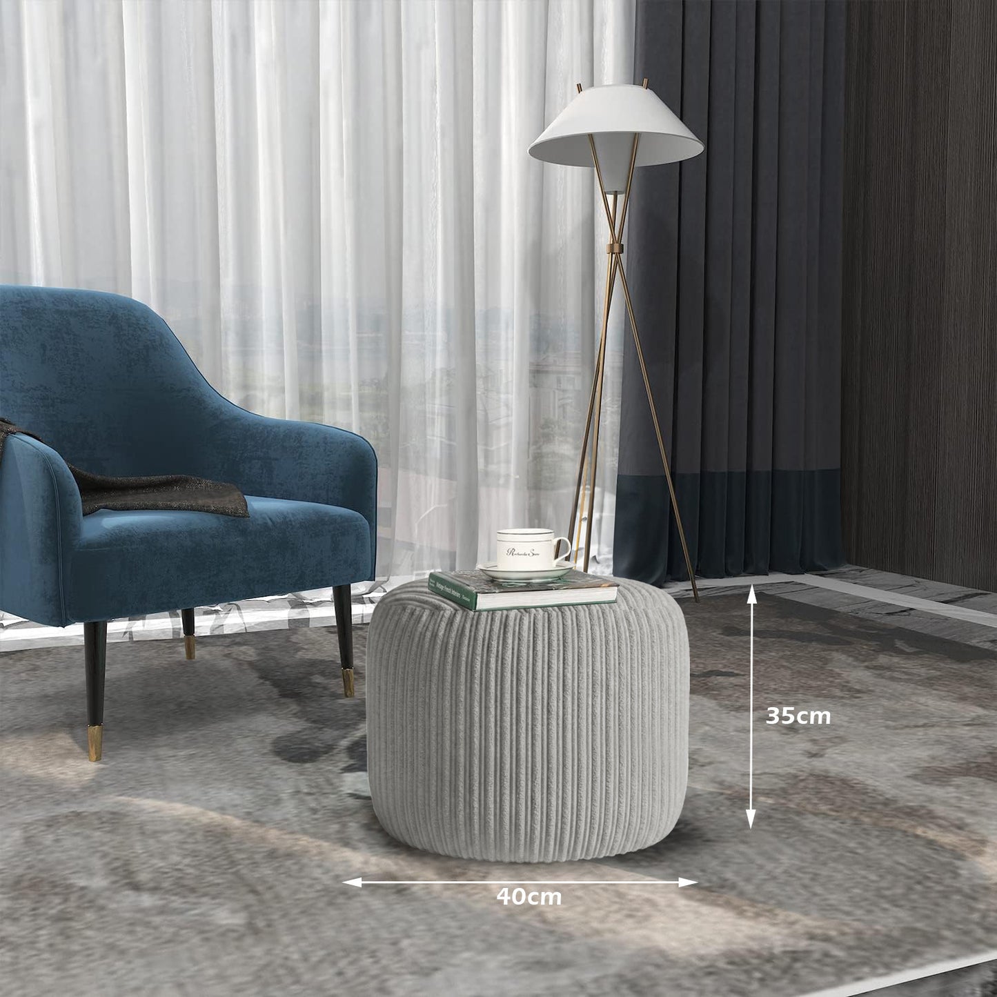 Jumbo Cord Footstool Pouffe, Round Shape Corduroy Bean Bag Ottoman Footrest for Lounge & Bedroom, Durable & Stylish Ergonomic Design
