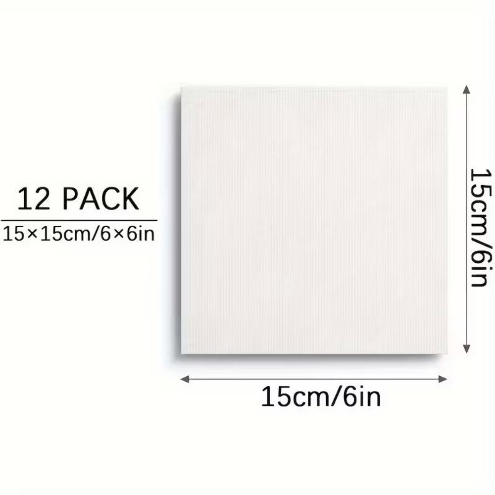 Square Canvas Boards 12 Pack 15x15cm 6x6 Inch Primed White for Acrylic Oil Painting Art Supplies Artists Students Home Decoration