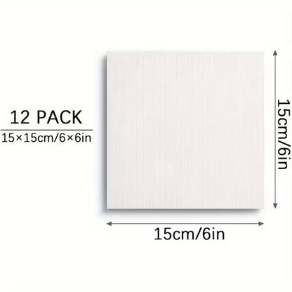 Square Canvas Boards 12 Pack 15x15cm 6x6 Inch Primed White for Acrylic Oil Painting Art Supplies Artists Students Home Decoration