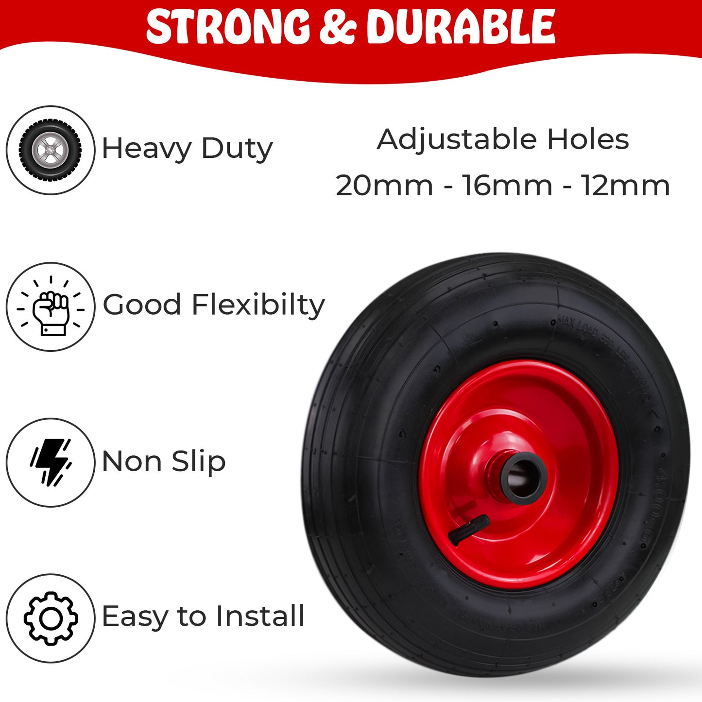 14"/35 cm Wheelbarrow Wheel Tyre 4.00-6 PU Heavy Duty Wheel Replacement Tire for Garden Trolley Barrow Go Cart Trailer Truck Black/Red