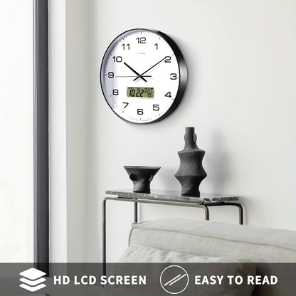TIMESS Calendar Display Analog Wall Clock, 12/14 Inch 2-color Large Dial Silent, Can Display Perpetual Calendar And Fahrenheit Temperature, Bedroom, Office, School Decoration
