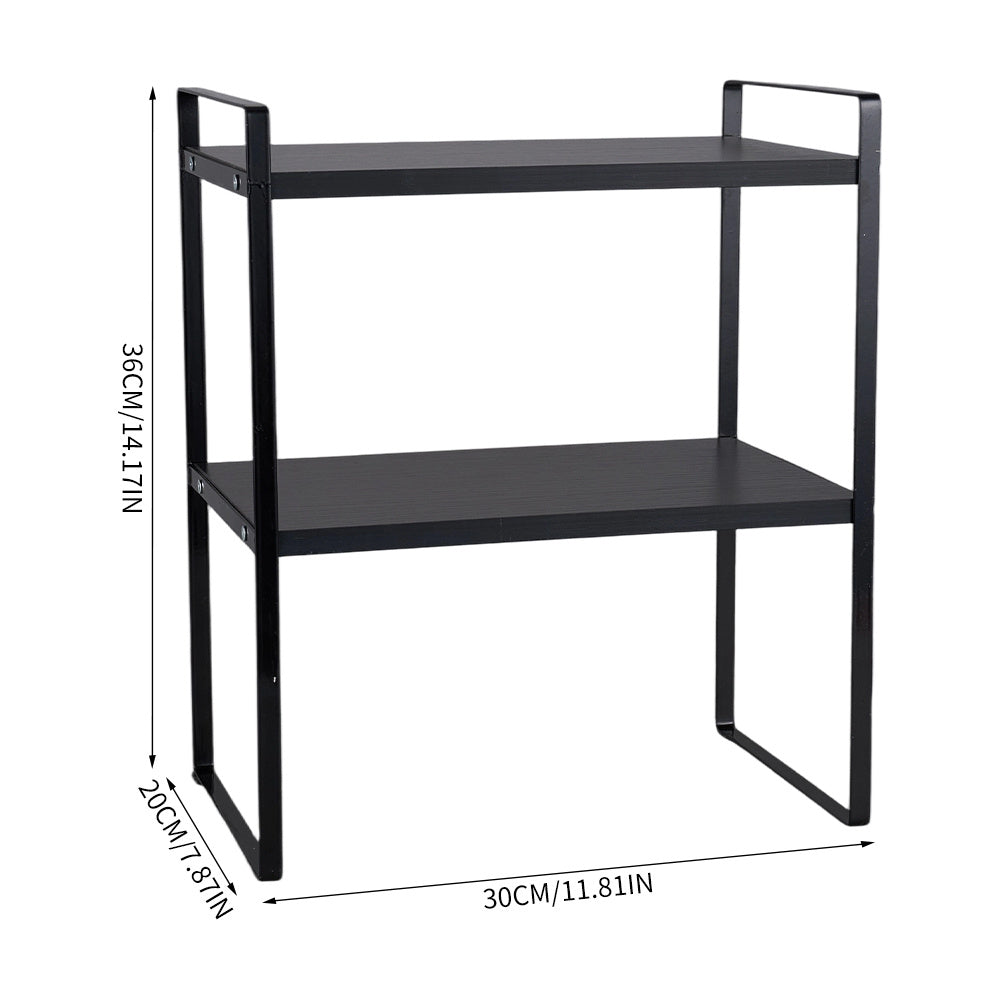 Multi-Tier Storage Rack, Mug Shelves for Desks, Black/White/Natural Wooden and Metal Countertop Organizer Shelf, Display Rack, Perfect for Dormitories Home Office Kitchen Bathroom