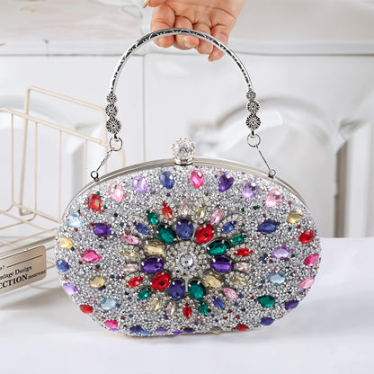 Women Evening Bag Multicolor Clutch Bag Luxury Crystal Handbag Bridal Wedding Purse Glitter Shoulder Bag with Detachable Chain Banquet Party Prom Crossbody Bag Gold-Multicolour, Green/ Gold/ Silver