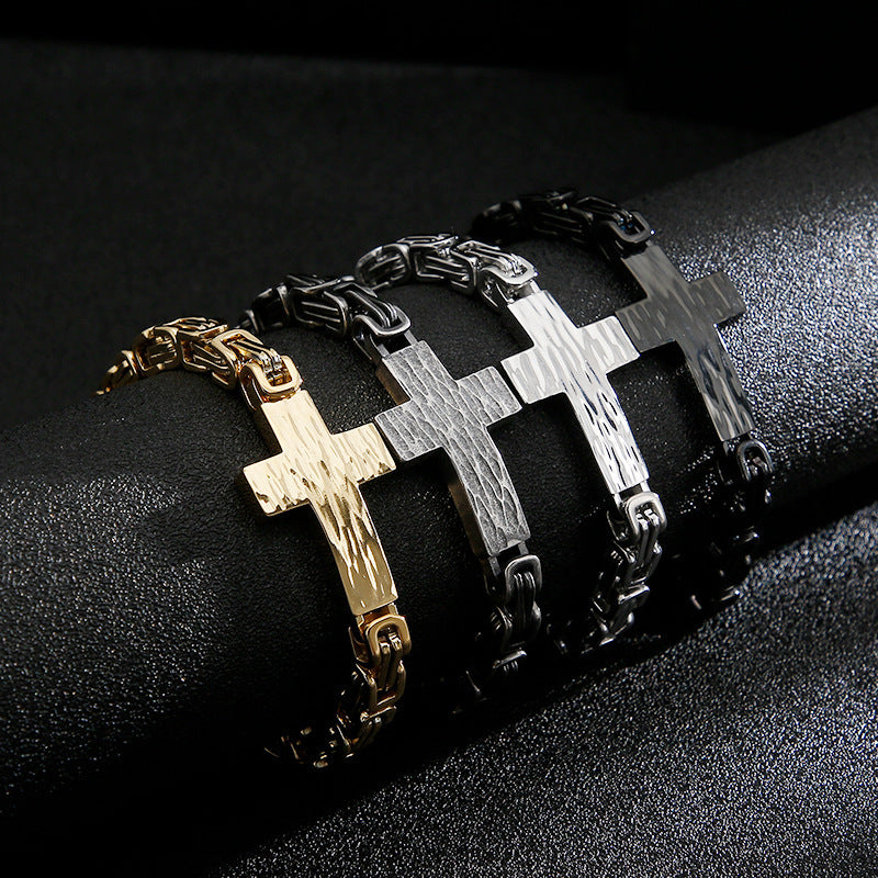 304 304 304 304 Stainless Steel Men'S Cross Curved Plate Personalized Retro Bracelet Men'S Imperial Paper Clip Chain Jewelry