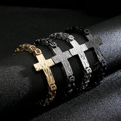 304 304 304 304 Stainless Steel Men'S Cross Curved Plate Personalized Retro Bracelet Men'S Imperial Paper Clip Chain Jewelry