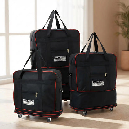 Large Capacity Foldable Travel Bag with Wheels, Oxford Rolling Luggage with Lock, Backpack Travel Duffle, Lightweight Suitcase, Versatile Travel Tote for Airport, Train Travel, Outdoor Trips, Travel Storage Bag, Clothing Protection Bag 1PC