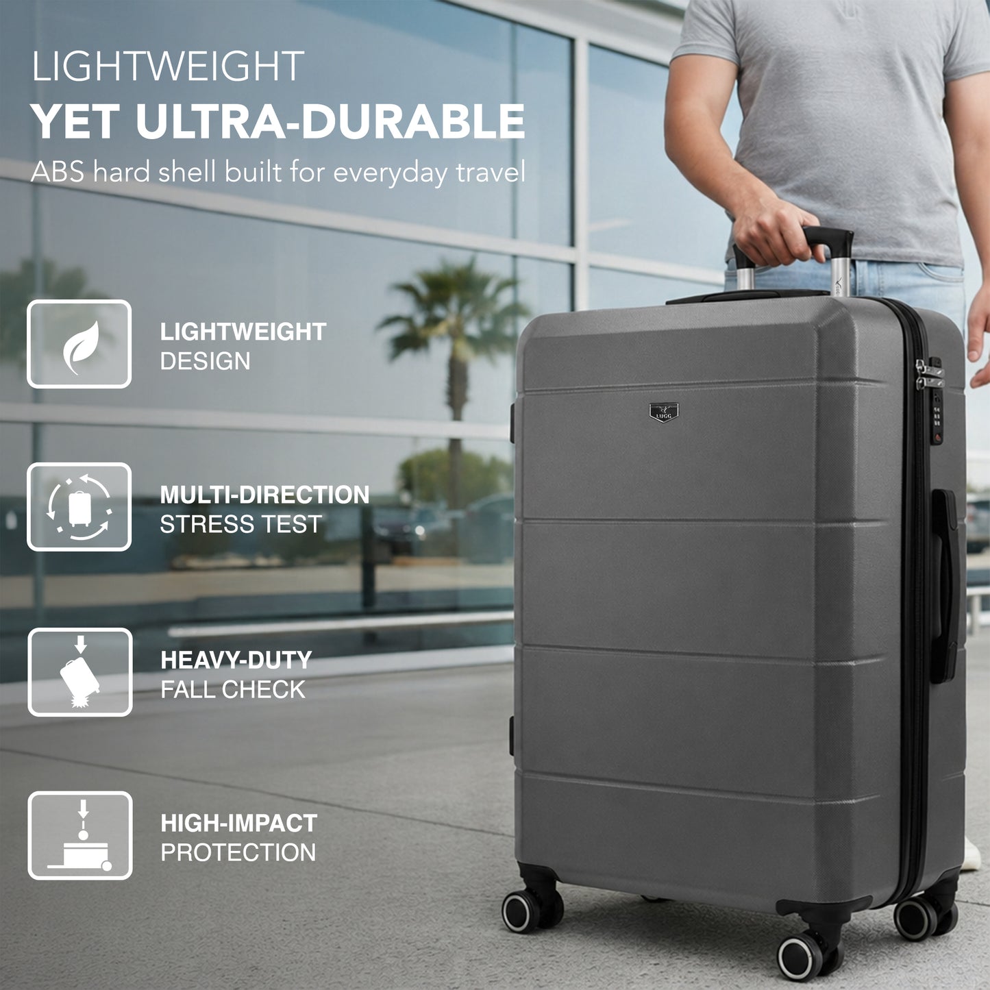 LUGG - Jetset 75x49x29cm Large Suitcase – Lightweight Hard Shell Luggage with TSA Lock – Water-Resistant ABS Spinner Suitcase – 4 Wheels Travel Bag- Midnight Blue (28 inch)