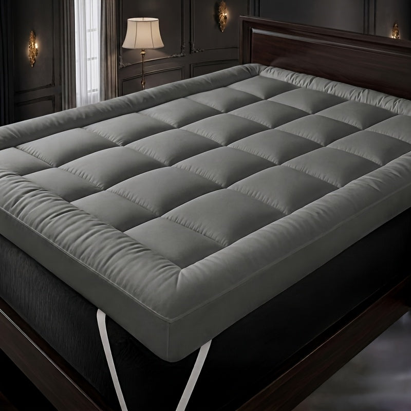 1pc 10cm Mattress Topper, Overfilled With 4Inch Microfiber Filling With Deep Pocket, Plush Soft, Anti-Shift & Even Weight Distribution Single/Double/King/Super King for all UK Bed Sizes - 4 Colours